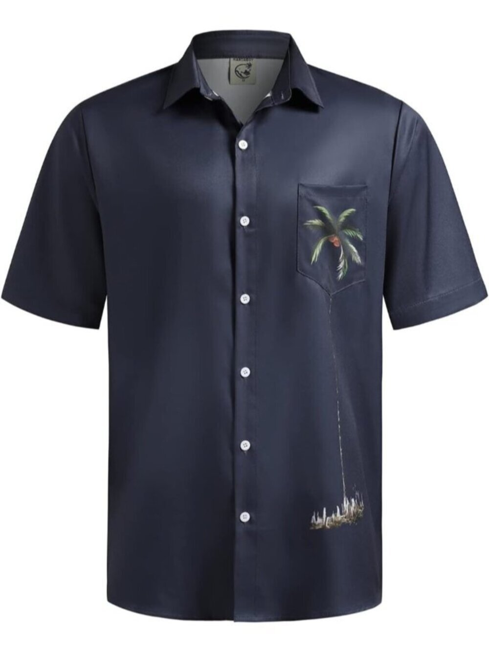 Men's Navy Blue Hawaiian Short Sleeve Coconut Printed Button Down Casual Shirts
